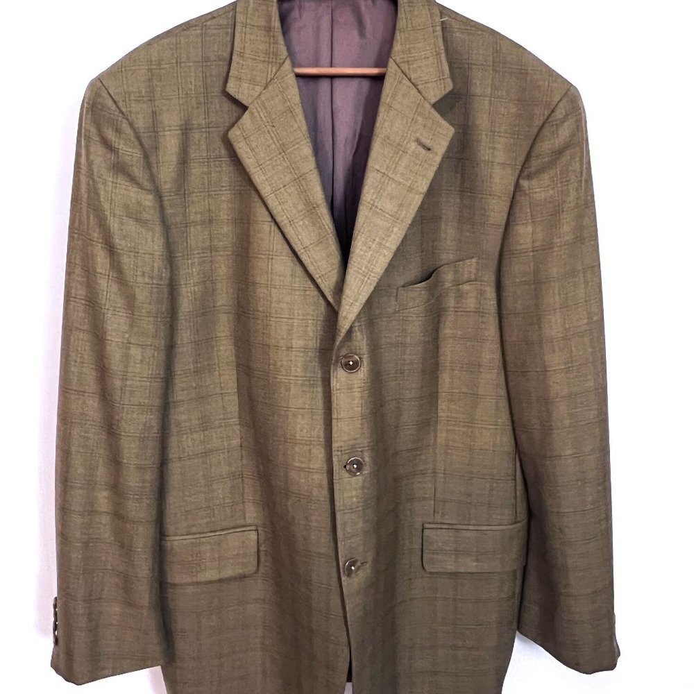 Joseph Abboud for Von Maur Wool Silk Brown Tan Windowpane Plaid Sports Coat 44R - Picture 2 of 14